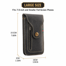 Black Vertical Leather Phone Holster with 3 Pockets and Carabiner Clip - Belt Loop Waist Bag & Outdoor Pouch (Large Size)