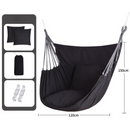Black Oversized Hanging Swing Chair Canvas Hammock + 2 Pack 45 x 45CM Pillows Set (120 x 150 CM) - Portable Indoor & Outdoor Thickened Leisure Hammock Chair with Binding Ropes and Storage Bag