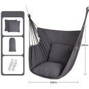 Grey Oversized Hanging Swing Chair Canvas Hammock + 2 Pack 45 x 45CM Pillows Set (120 x 150 CM) - Portable Indoor & Outdoor Thickened Leisure Hammock Chair with Binding Ropes and Storage Bag