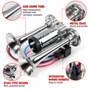 Super Loud Dual-Trumpet Integrated Air Horn with Compressor & Mounting Hardware for Truck Car Trains Lorrys (12V Black)