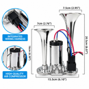 Super Loud Dual-Trumpet Integrated Air Horn with Compressor & Mounting Hardware for Truck Car Trains Lorrys (24V Black)