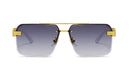 Square Rimless Diamond Cut Sunglasses with Black PU Leather Storage Case - Gold Frame Marble Tea Sunscreen Glasses for Men & Women