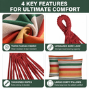 Red Stripes Oversized Hanging Swing Chair Canvas Hammock (120 x 150 CM) - Portable Indoor & Outdoor Leisure Hammock Chair with Thickened Binding Ropes and Storage Bag