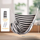 Black White Stripes Oversized Hanging Swing Chair Canvas Hammock (120 x 150 CM) - Portable Indoor & Outdoor Leisure Hammock Chair with Thickened Binding Ropes and Storage Bag
