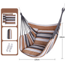 Khaki Stripes Oversized Hanging Swing Chair Canvas Hammock + 2 Pack 45 x 45CM Pillows Set (120 x 150 CM) - Portable Indoor & Outdoor Thickened Leisure Hammock Chair with Binding Ropes and Storage Bag