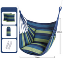 Blue Green Stripes Oversized Hanging Swing Chair Canvas Hammock + 2 Pack 45 x 45CM Pillows Set (120 x 150 CM) - Portable Indoor & Outdoor Thickened Leisure Hammock Chair with Binding Ropes and Storage Bag