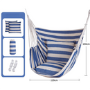 Blue White Stripes Oversized Hanging Swing Chair Canvas Hammock + 2 Pack 45 x 45CM Pillows Set (120 x 150 CM) - Portable Indoor & Outdoor Thickened Leisure Hammock Chair with Binding Ropes and Storage Bag
