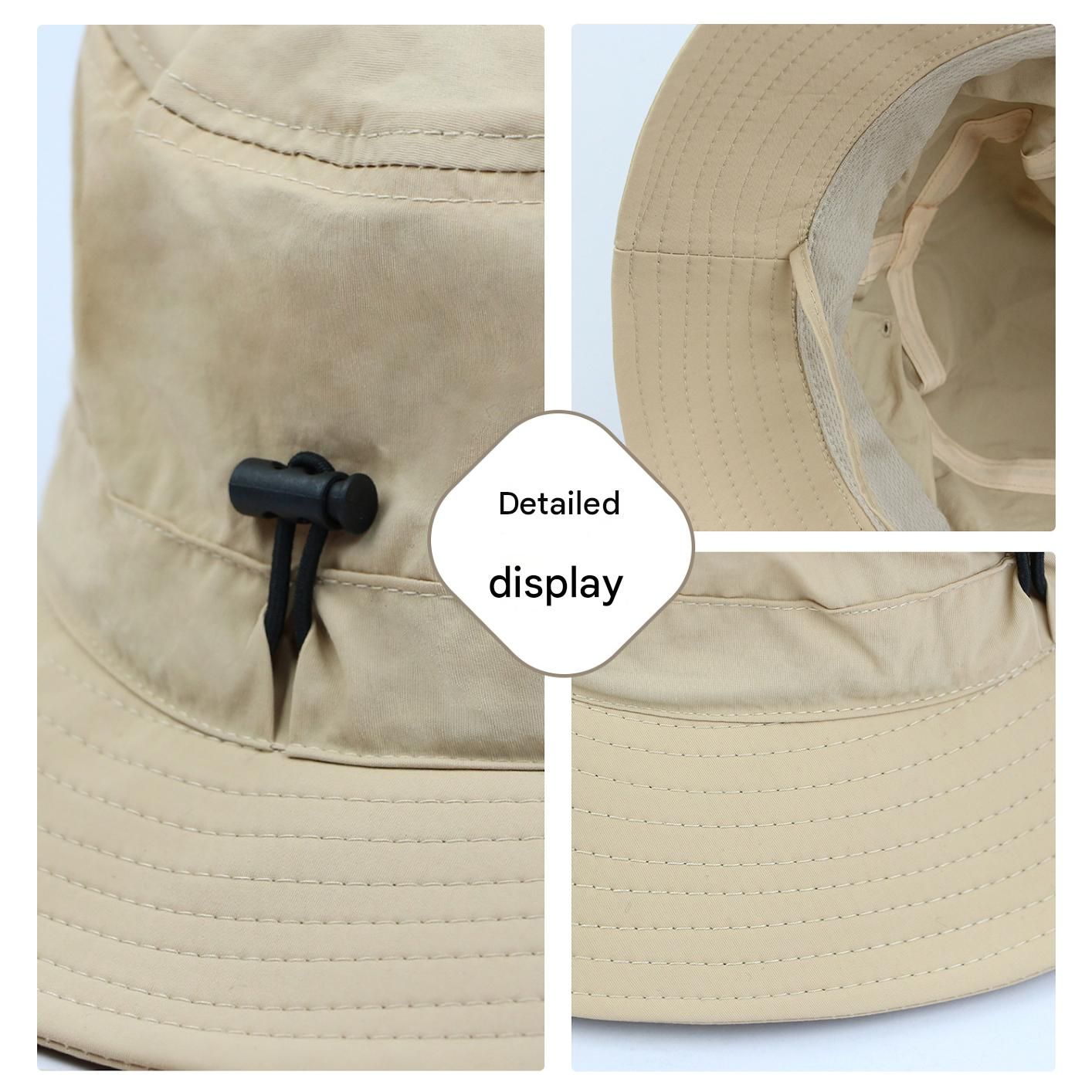 Black Outdoor UPF Sun Protection Bucket Hat - Lightweight Quick-Dry Polyester Hiking Cap with Adjustable Chin Strap, 5.5cm Brim, Breathable Travel Hat for Camping and Fishing