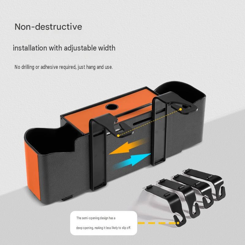 Orange（1 pack）Multifunctional Car Seat Back Organizer - Nappa Leather Tissue Box Holder with Cup Holders and Hooks, Adjustable Rear Storage Rack for Road Trips