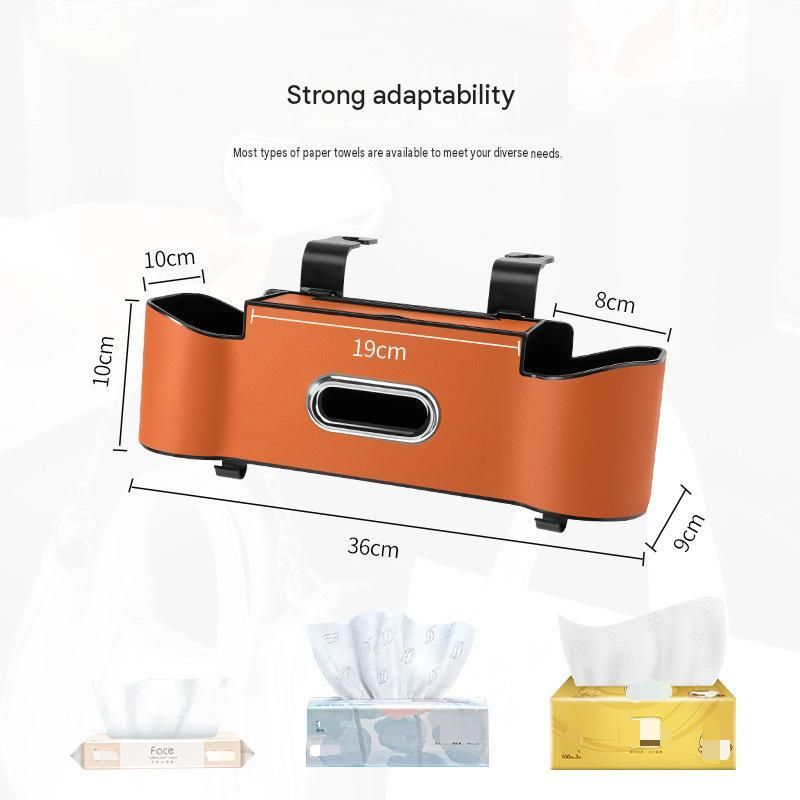 Brown（1 pack） Multifunctional Car Seat Back Organizer - Nappa Leather Tissue Box Holder with Cup Holders and Hooks, Adjustable Rear Storage Rack for Road Trips