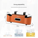 Brown（1 pack） Multifunctional Car Seat Back Organizer - Nappa Leather Tissue Box Holder with Cup Holders and Hooks, Adjustable Rear Storage Rack for Road Trips