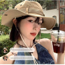 Green Unisex Foldable Outdoor Sun Hat - Polyester Wide Brim Bucket Hat with Adjustable Chin Strap, Breathable Design, Travel Friendly, Hiking Camping Beach