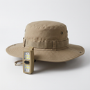Khaki Outdoor Sun Protection and Safety Light Bundle - Foldable Polyester Bucket Hat with Wide Brim and Adjustable Chin Strap plus Rechargeable Mini Clip LED Safety Light for Hiking Camping Night Running