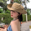 Khaki Outdoor Sun Protection and Safety Light Bundle - Foldable Polyester Bucket Hat with Wide Brim and Adjustable Chin Strap plus Rechargeable Mini Clip LED Safety Light for Hiking Camping Night Running