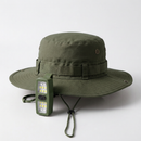 Green Outdoor Sun Protection and Safety Light Bundle - Foldable Polyester Bucket Hat with Wide Brim and Adjustable Chin Strap plus Rechargeable Mini Clip LED Safety Light for Hiking Camping Night Running