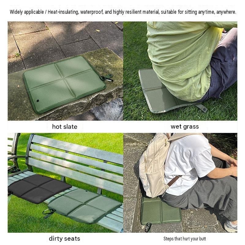 2 Pack Green Portable Foldable Outdoor Seat Cushion - Waterproof Oxford Cloth with Pearl Cotton Core, Lightweight 88g Design, Carabiner Clip for Hiking Camping Picnic Travel