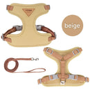 Beige S Size Adjustable Cat Harness and Leash Set - Escape Proof H-Shape Design, Breathable Polyester, Soft Padding, Outdoor Walking Safety