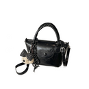 Black Compact PU Leather Crossbody Bag With a pendant- Lightweight Handheld Shoulder Purse with Adjustable Strap, Zipper Closure and Metal Feet for Women, Daily Commute and Travel