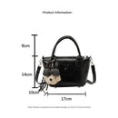 Black Compact PU Leather Crossbody Bag With a pendant- Lightweight Handheld Shoulder Purse with Adjustable Strap, Zipper Closure and Metal Feet for Women, Daily Commute and Travel