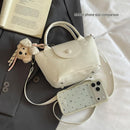 Black Compact PU Leather Crossbody Bag With a pendant- Lightweight Handheld Shoulder Purse with Adjustable Strap, Zipper Closure and Metal Feet for Women, Daily Commute and Travel