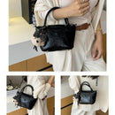Black Compact PU Leather Crossbody Bag With a pendant- Lightweight Handheld Shoulder Purse with Adjustable Strap, Zipper Closure and Metal Feet for Women, Daily Commute and Travel