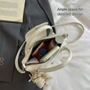 White Compact PU Leather Crossbody Bag With a pendant- Lightweight Handheld Shoulder Purse with Adjustable Strap, Zipper Closure and Metal Feet for Women, Daily Commute and Travel