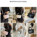 Pink Compact PU Leather Crossbody Bag With a pendant- Lightweight Handheld Shoulder Purse with Adjustable Strap, Zipper Closure and Metal Feet for Women, Daily Commute and Travel