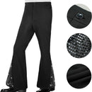 XL size Men's 70s Disco Costume Set - Gold Plaid shirt with Black Bell Bottom Pants & Accessories, Retro Polyester Dance Outfit for Parties and Halloween