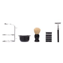 Men's Wet Shaving Kit - Safety Razor, Shaving Brush, Soap Bowl & Stand - Complete Grooming Set with Replacement Blades - Classic Black Bathroom Accessories for Travel and Home Use