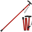 Red 2 pack Foldable Hiking Cane - Adjustable Aluminium Walking Stick with Non-Slip Handle, 85-95cm Height Range, Portable Trekking Pole for Seniors, Travel & Outdoor Support - Lightweight 260g Mobility Aid