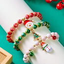 3-Pack Style 1 Christmas Charm Beaded Bracelet Set - Festive Alloy and Acrylic Stretch Jewelry with Christmas elements - Holiday Party Favors and Stocking Stuffer Gifts for Women and Girls