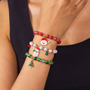 3-Pack Style 1 Christmas Charm Beaded Bracelet Set - Festive Alloy and Acrylic Stretch Jewelry with Christmas elements - Holiday Party Favors and Stocking Stuffer Gifts for Women and Girls
