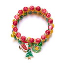3-Pack Style 2 Christmas Charm Beaded Bracelet Set - Festive Alloy and Acrylic Stretch Jewelry with Christmas elements - Holiday Party Favors and Stocking Stuffer Gifts for Women and Girls