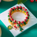 3-Pack Style 2 Christmas Charm Beaded Bracelet Set - Festive Alloy and Acrylic Stretch Jewelry with Christmas elements - Holiday Party Favors and Stocking Stuffer Gifts for Women and Girls