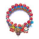3-Pack Style 4 Christmas Charm Beaded Bracelet Set - Festive Alloy and Acrylic Stretch Jewelry with Christmas elements - Holiday Party Favors and Stocking Stuffer Gifts for Women and Girls