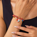3-Pack Style 4 Christmas Charm Beaded Bracelet Set - Festive Alloy and Acrylic Stretch Jewelry with Christmas elements - Holiday Party Favors and Stocking Stuffer Gifts for Women and Girls