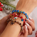 3-Pack Style 4 Christmas Charm Beaded Bracelet Set - Festive Alloy and Acrylic Stretch Jewelry with Christmas elements - Holiday Party Favors and Stocking Stuffer Gifts for Women and Girls
