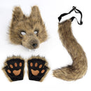 Straw-yellow Furry Animal Cosplay Half Suit Set - Fox Mask with Detachable Fangs, Faux Fur Paws and Wire Poseable Tail - Party Costume and Halloween Accessories