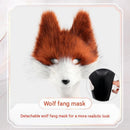 Straw-yellow Furry Animal Cosplay Half Suit Set - Fox Mask with Detachable Fangs, Faux Fur Paws and Wire Poseable Tail - Party Costume and Halloween Accessories