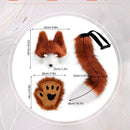 Grey Furry Animal Cosplay Half Suit Set - Fox Mask with Detachable Fangs, Faux Fur Paws and Wire Poseable Tail - Party Costume and Halloween Accessories