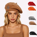Women's Wool Blend Beret Hat - Khaki French Style Painter Cap with Sparkling Rhinestone Star Detail, Soft Knit Fashion Headwear for Autumn and Winter