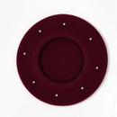Women's Wool Blend Beret Hat -Burgundy French Style Painter Cap with Scattered Rhinestone Details, Soft Knit Vintage Fashion Headwear