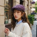 Women's Plaid Flat Cap - Purple Check Newsboy Painter Hat, Adjustable Double Snap Design, Short Brim Vintage Casual Cap for Everyday Streetwear