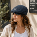 Women's Plaid Flat Cap - Navy Blue Check Newsboy Painter Hat, Adjustable Double Snap Design, Short Brim Vintage Casual Cap for Everyday Streetwear