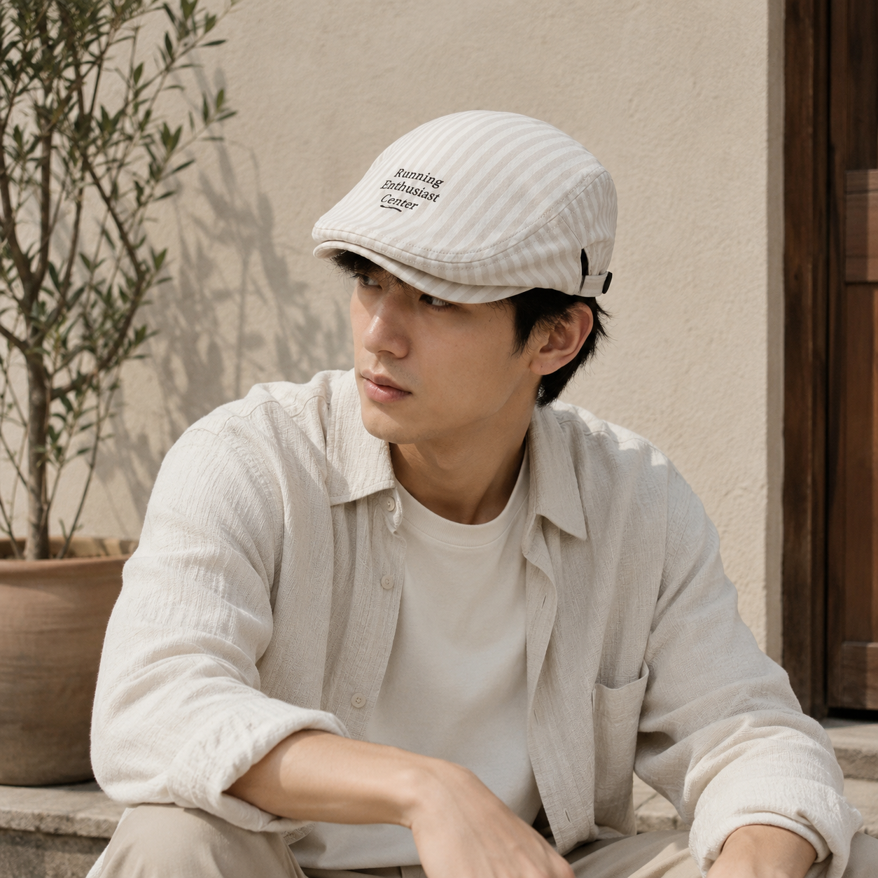 Women's Plaid Flat Cap - Beige Check Newsboy Painter Hat, Adjustable Double Snap Design, Short Brim Vintage Casual Cap for Everyday Streetwear