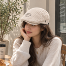 Women's Plaid Flat Cap - Beige Check Newsboy Painter Hat, Adjustable Double Snap Design, Short Brim Vintage Casual Cap for Everyday Streetwear