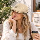 Women's Plaid Flat Cap - Khaki Check Newsboy Painter Hat, Adjustable Double Snap Design, Short Brim Vintage Casual Cap for Everyday Streetwear