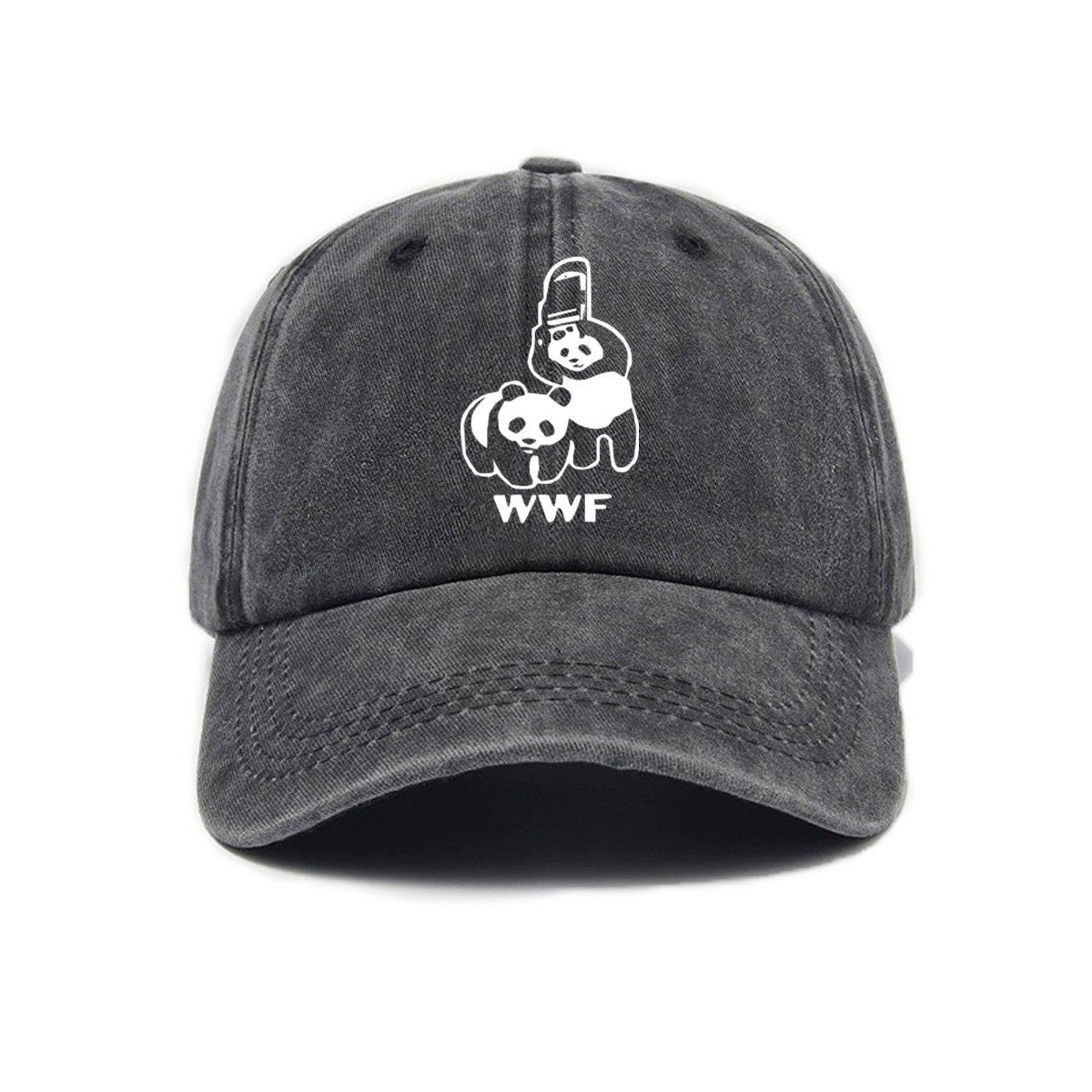 Black Vintage Washed Panda Print Baseball Cap - Adjustable Cotton Cap with Curved Brim for Sun Protection and Casual Streetwear Style