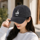 Black Vintage Washed Panda Print Baseball Cap - Adjustable Cotton Cap with Curved Brim for Sun Protection and Casual Streetwear Style