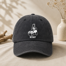 Black Vintage Washed Panda Print Baseball Cap - Adjustable Cotton Cap with Curved Brim for Sun Protection and Casual Streetwear Style